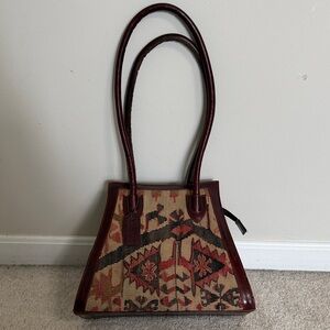 Vintage Kilim Art Handwoven Shoulder Bag with Red Accents